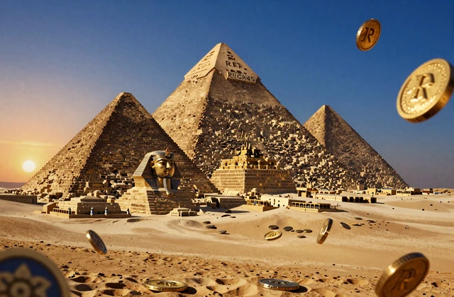 Pyramid Riches Slot zeigt eine goldene Pyramide mit schwebenden Münzen